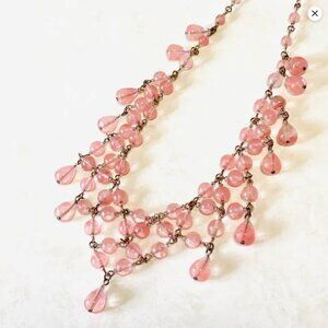Cherry Quartz Beaded Statement Necklace – Copper linked Waterfall Bib Necklace